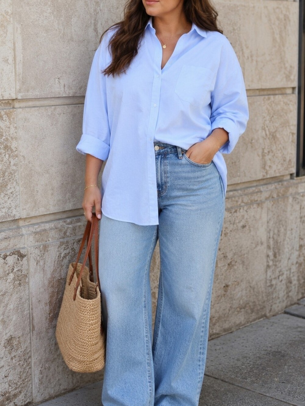 NWT Kuwalla 100% Cotton Blue Oversized Button-Down Shirt Relaxed Minimalist